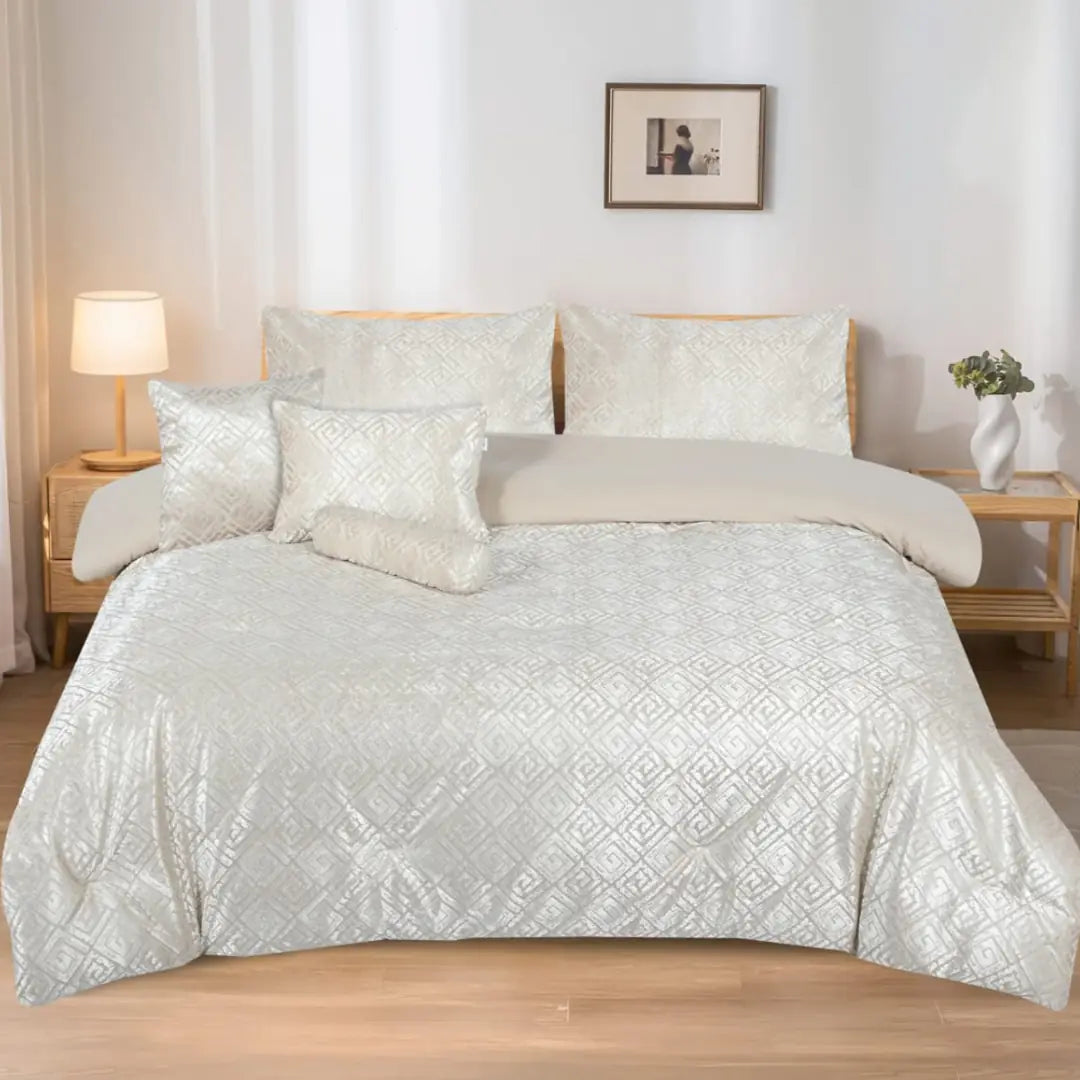 Elovery Cream Jacquard 7-Piece Comforter Set
