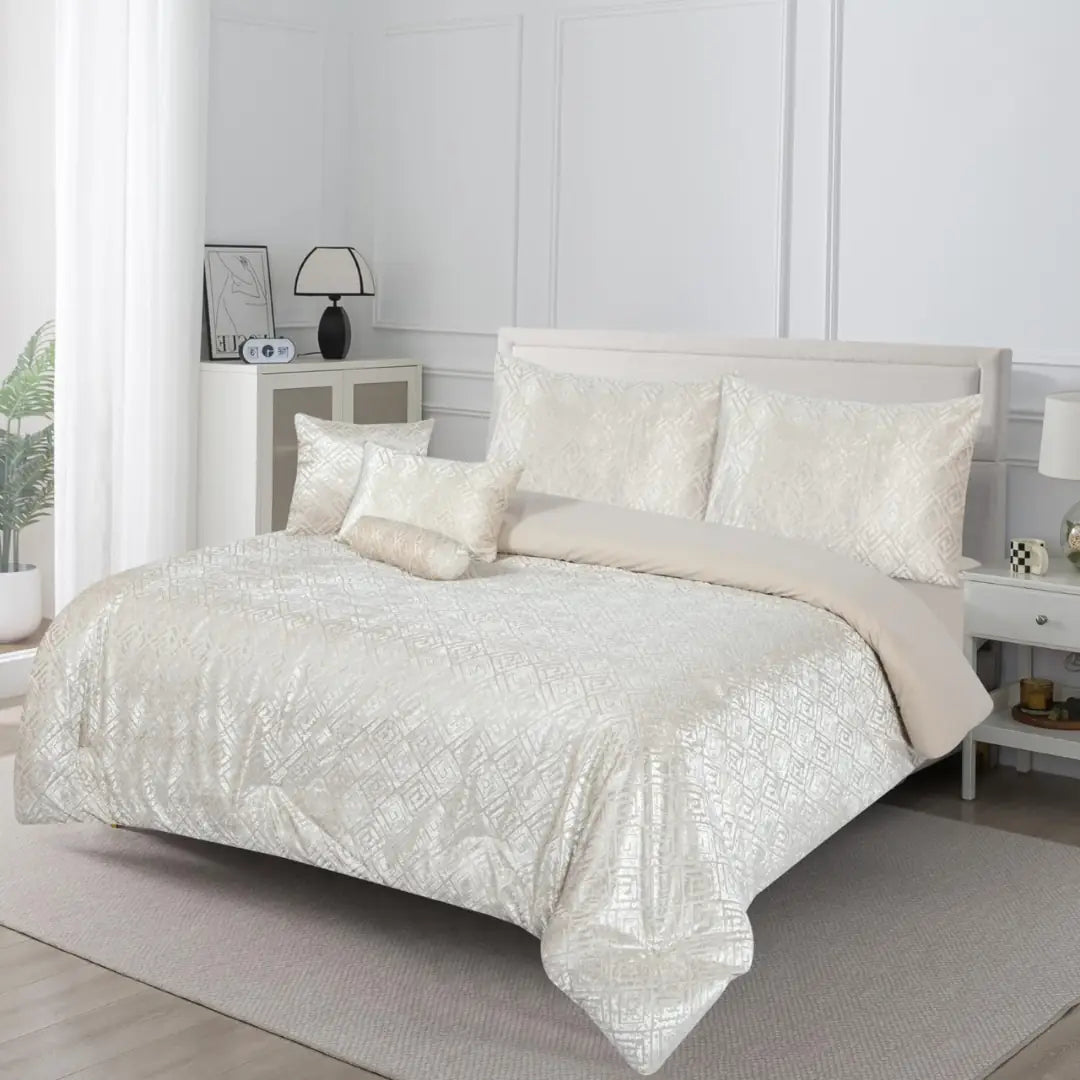 Elovery Cream Jacquard 7-Piece Comforter Set