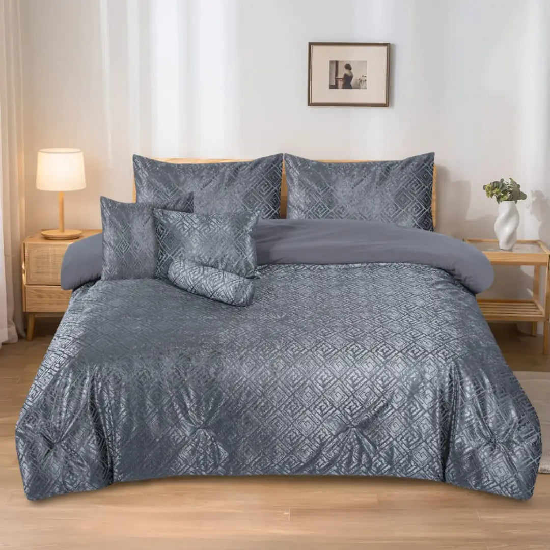 Elovery Dark Grey Jacquard 7-Piece Comforter Set