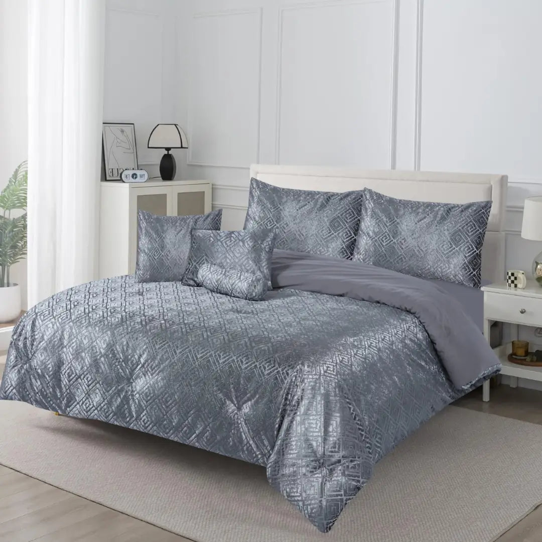 Elovery Dark Grey Jacquard 7-Piece Comforter Set