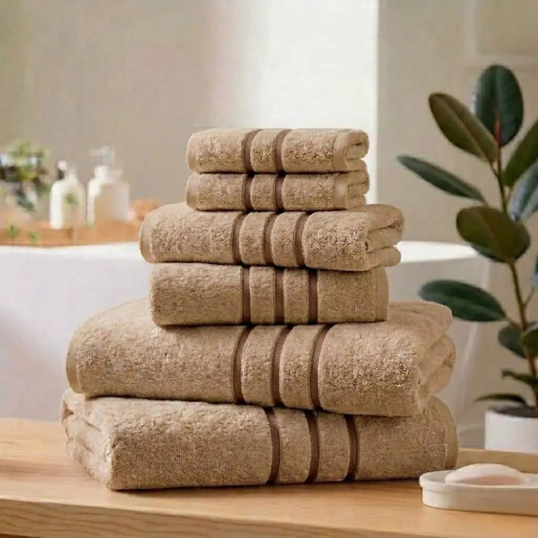 Elovery 6 Pieces Beige Towel Set