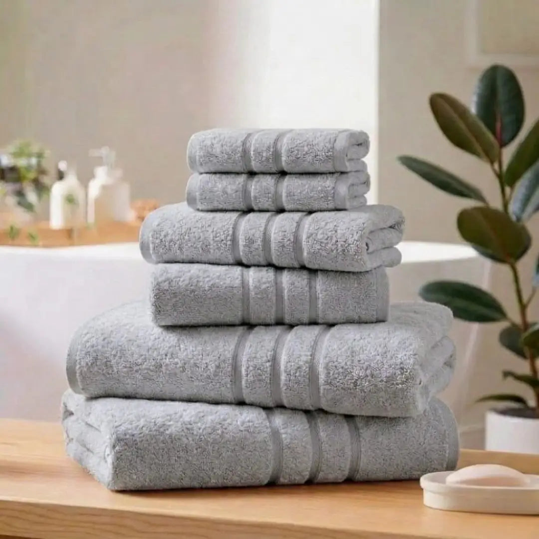 Elovery 6 Pieces Silver Towel Set