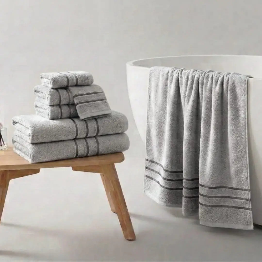 Elovery 6 Pieces Silver Towel Set