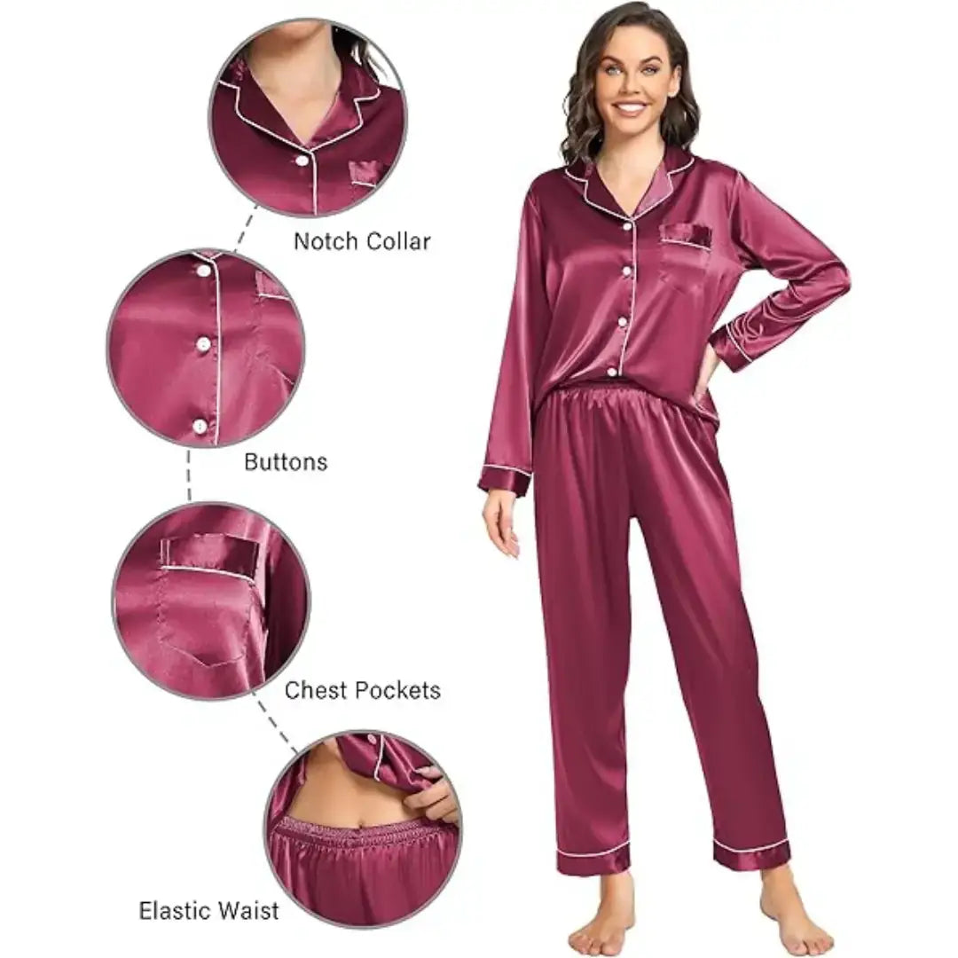 Elovery Red Silk Satin Pajama Set