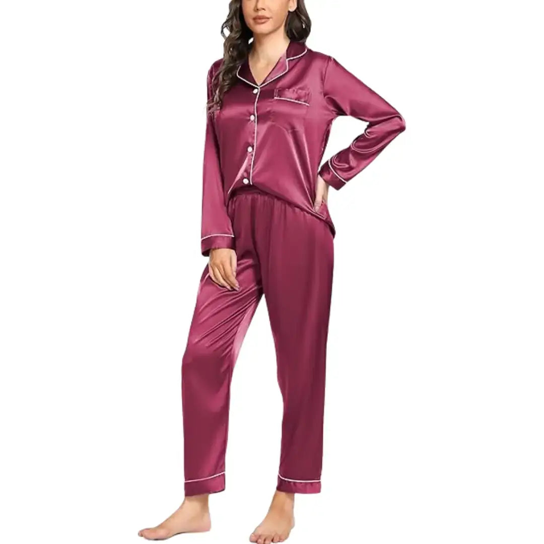 Elovery Red Silk Satin Pajama Set
