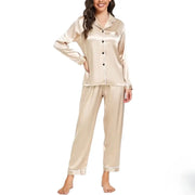 Elovery Beige Silk Satin Pajama Set