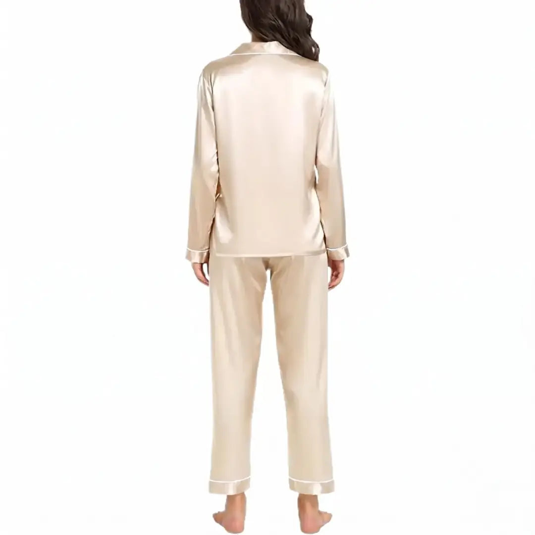 Elovery Beige Silk Satin Pajama Set