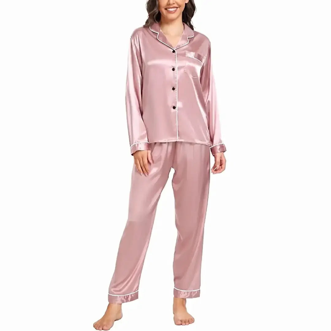 Elovery Pink Silk Satin Pajama Set