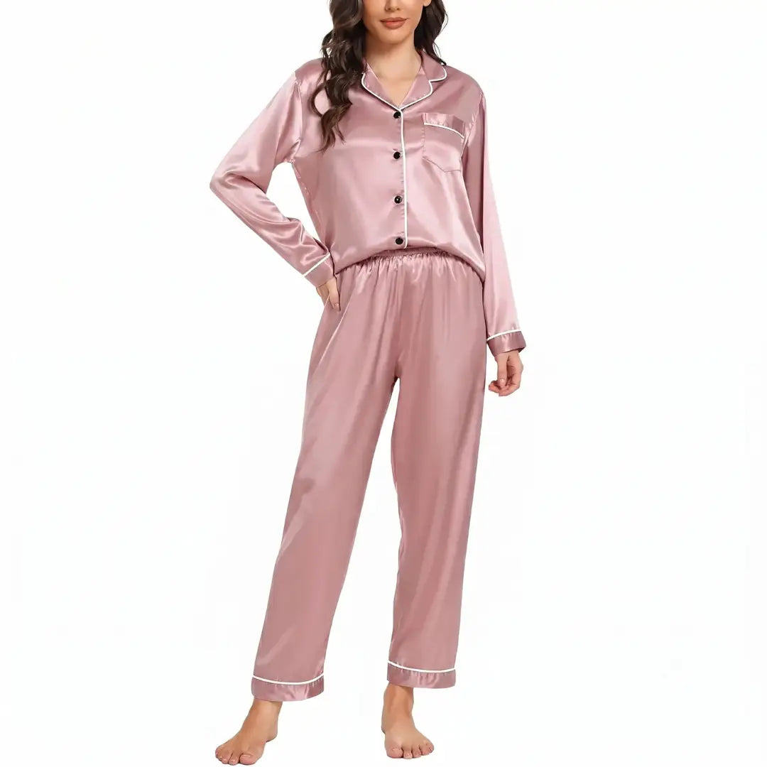 Elovery Pink Silk Satin Pajama Set