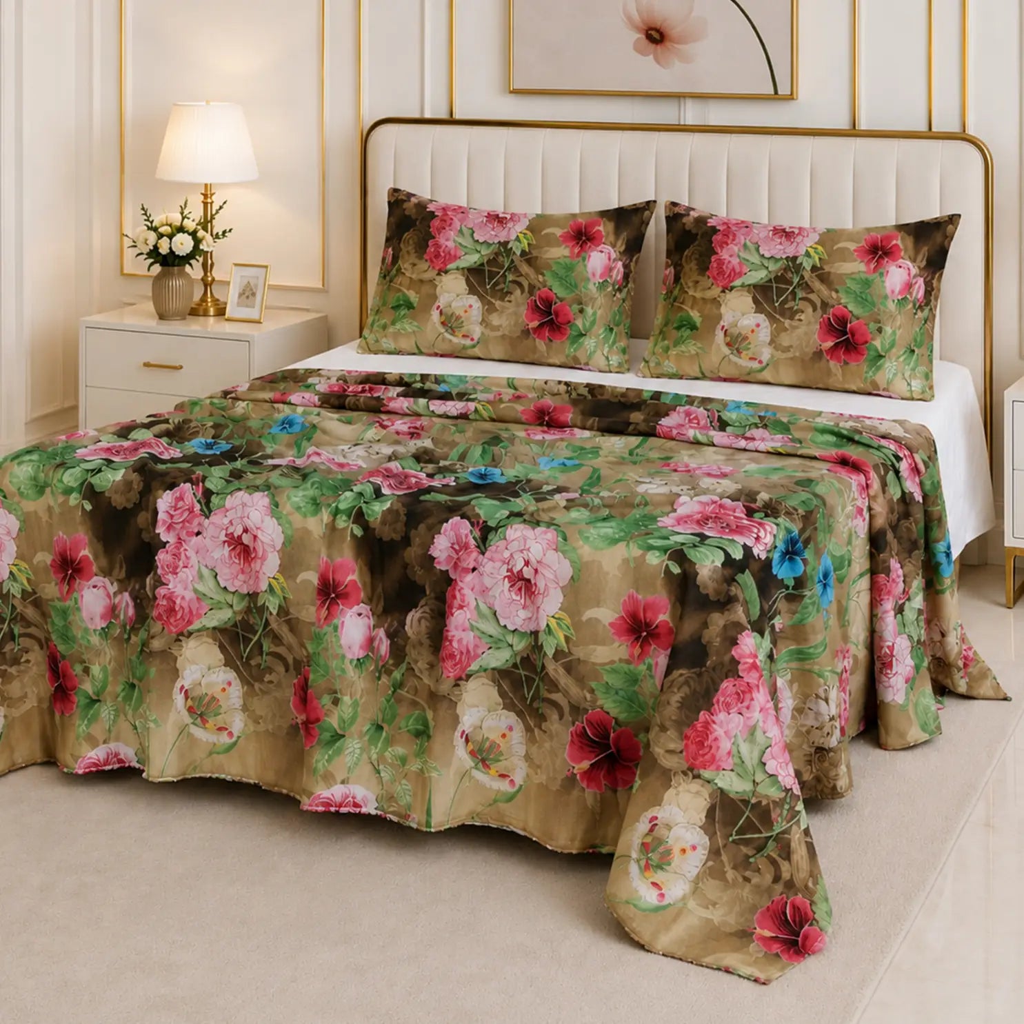 Royal Rose Garden Bedding Set - Golden Olive Accent