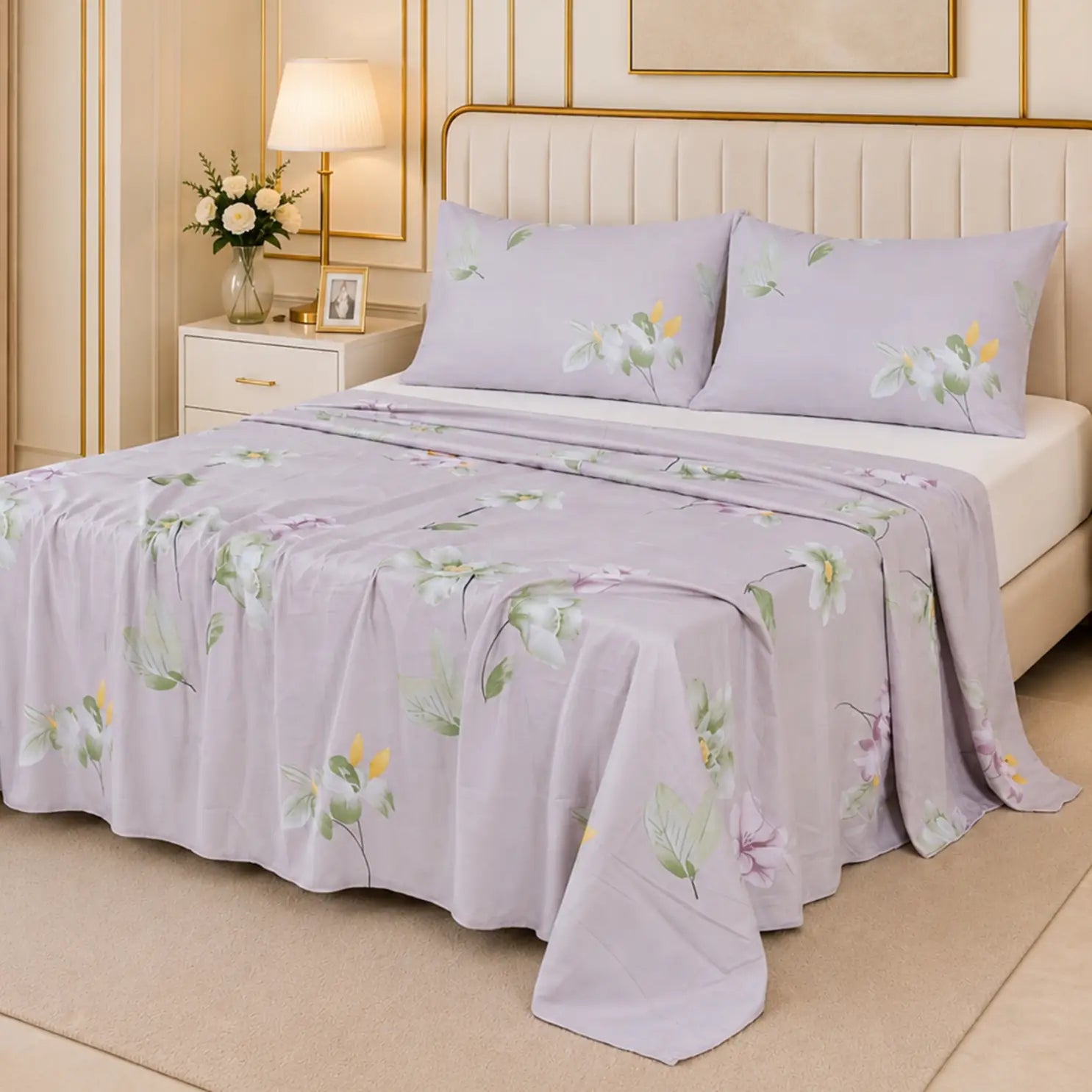 Lavender Mist Minimalist Lily Bedsheet Set