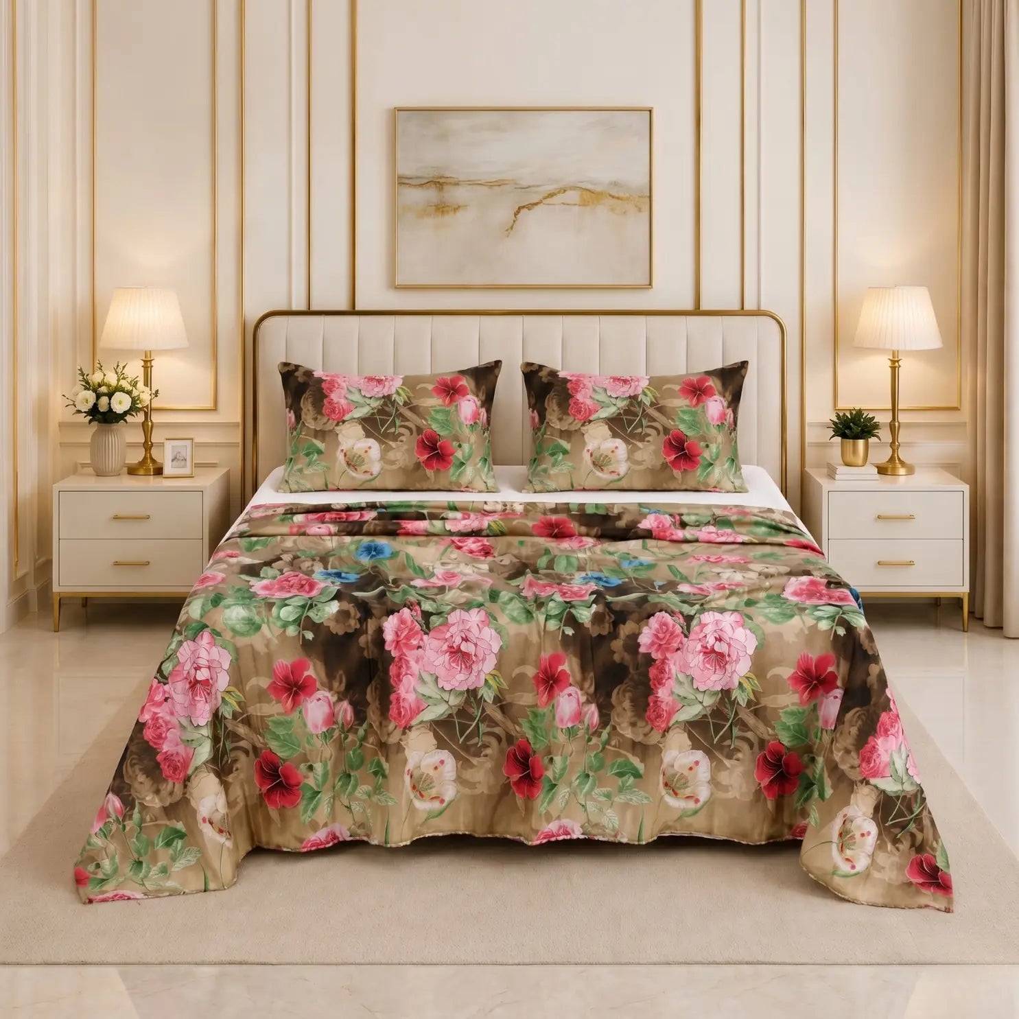 Royal Rose Garden Bedding Set - Golden Olive Accent