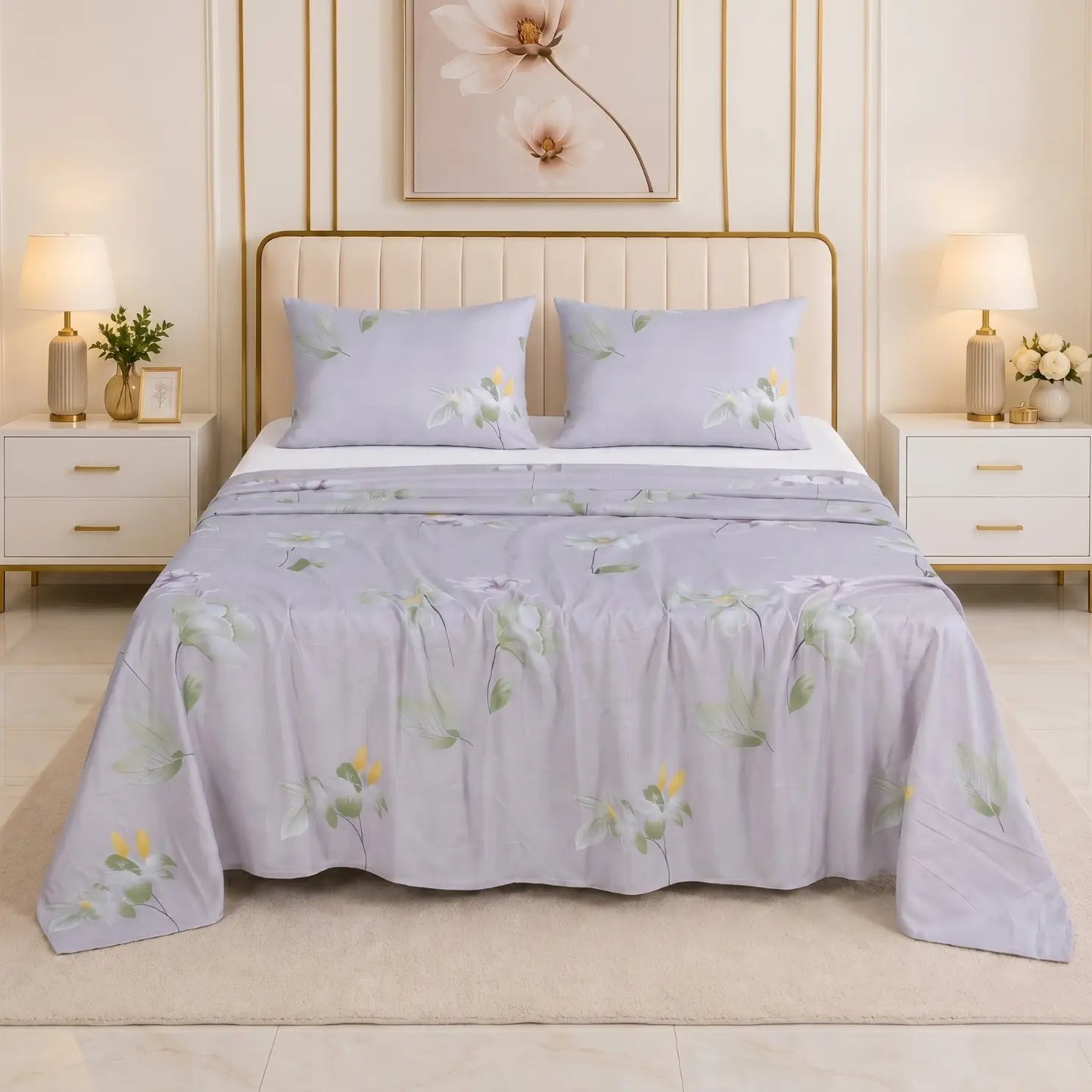 Lavender Mist Minimalist Lily Bedsheet Set