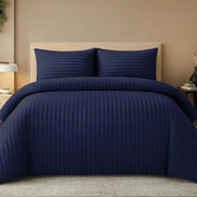 Premium Navy Blue Stripe 4-Piece King Bedding Set – Duvet Cover, Fitted Sheet & Pillowcase Set