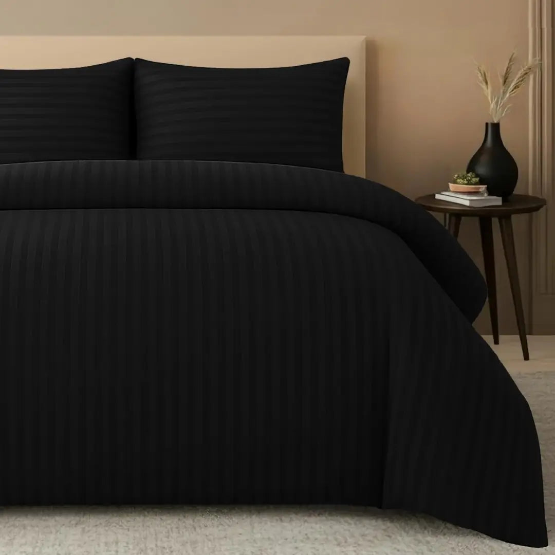 Black Stripe King Size 4 Piece Bedding Set – Duvet Cover, Fitted Sheet & 2 Pillow Covers