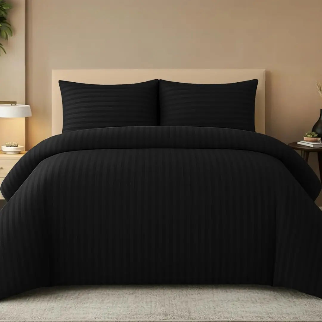 Black Stripe King Size 4 Piece Bedding Set – Duvet Cover, Fitted Sheet & 2 Pillow Covers