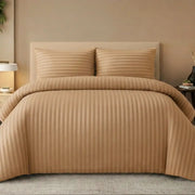Sand Beige Stripe King Size Bedding Set – 4 Piece Duvet Cover Set with Fitted Sheet