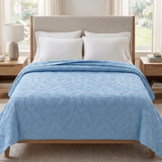 Reversible Dyed Bedspread | Tropical Leaf Texture | Sky Blue