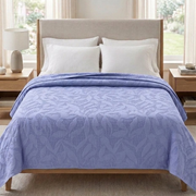 Reversible Dyed Bedspread | Tropical Leaf Texture | Periwinkle
