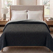 Reversible Dyed Bedspread | Tropical Leaf Texture | Black | Grey