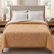 Reversible Dyed Bedspread | Tropical Leaf Texture | Camel | Cream
