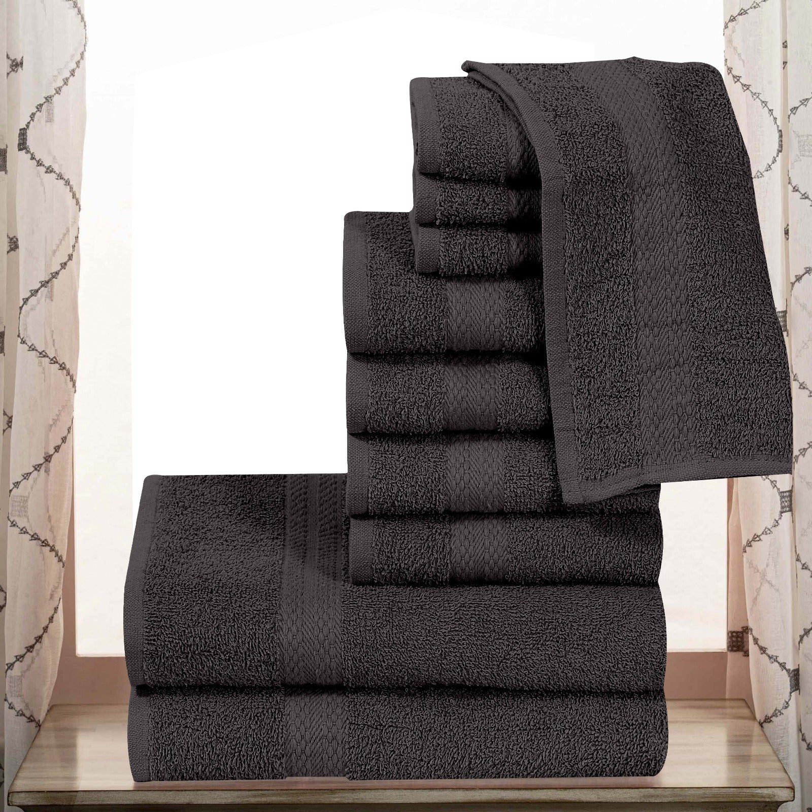 Elovery 10 Pieces Charcoal Towel Set – Modern Soft Luxury Bathroom Collection