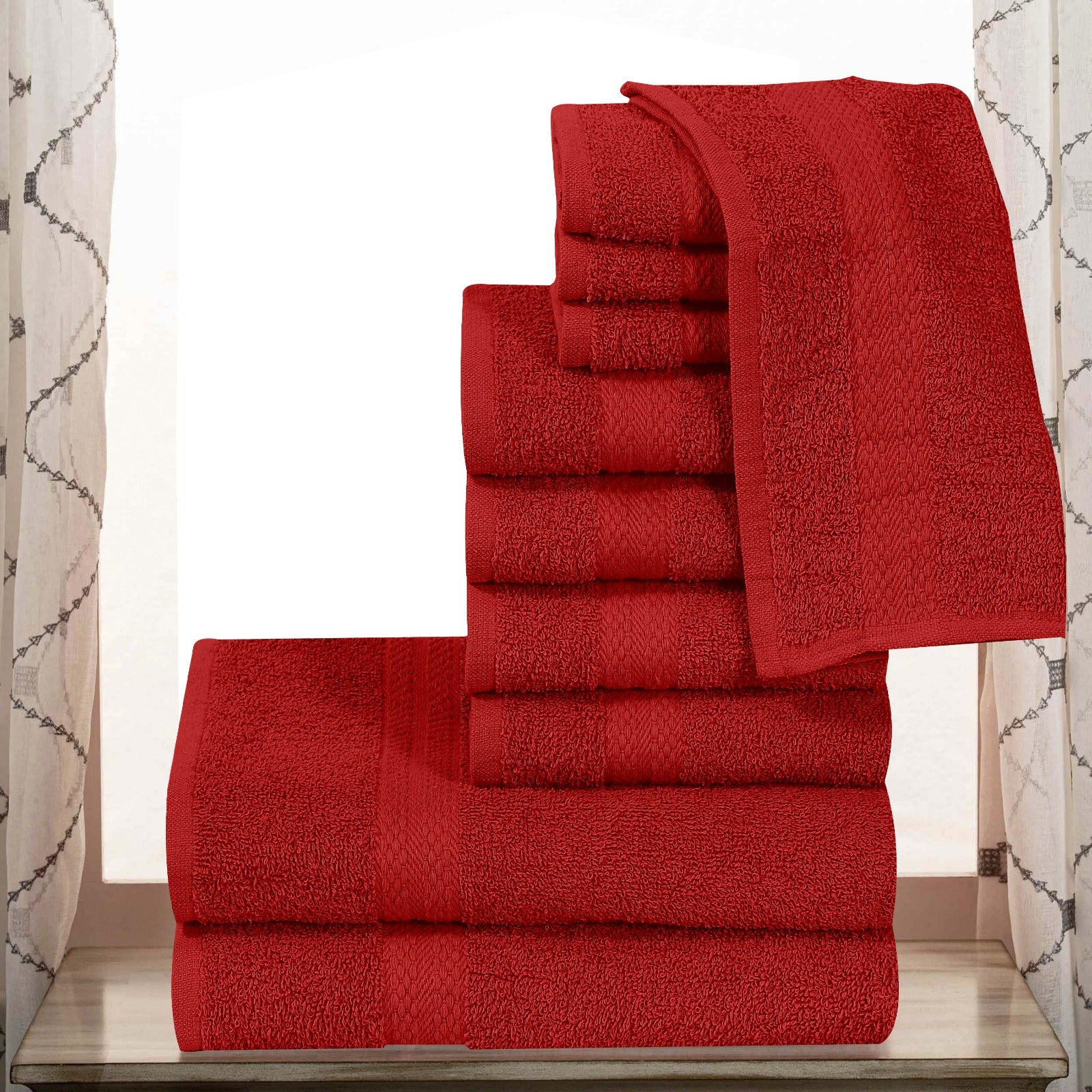 Elovery 10 Pieces Red Towel Set – Soft & Absorbent Luxury Bathroom Collection
