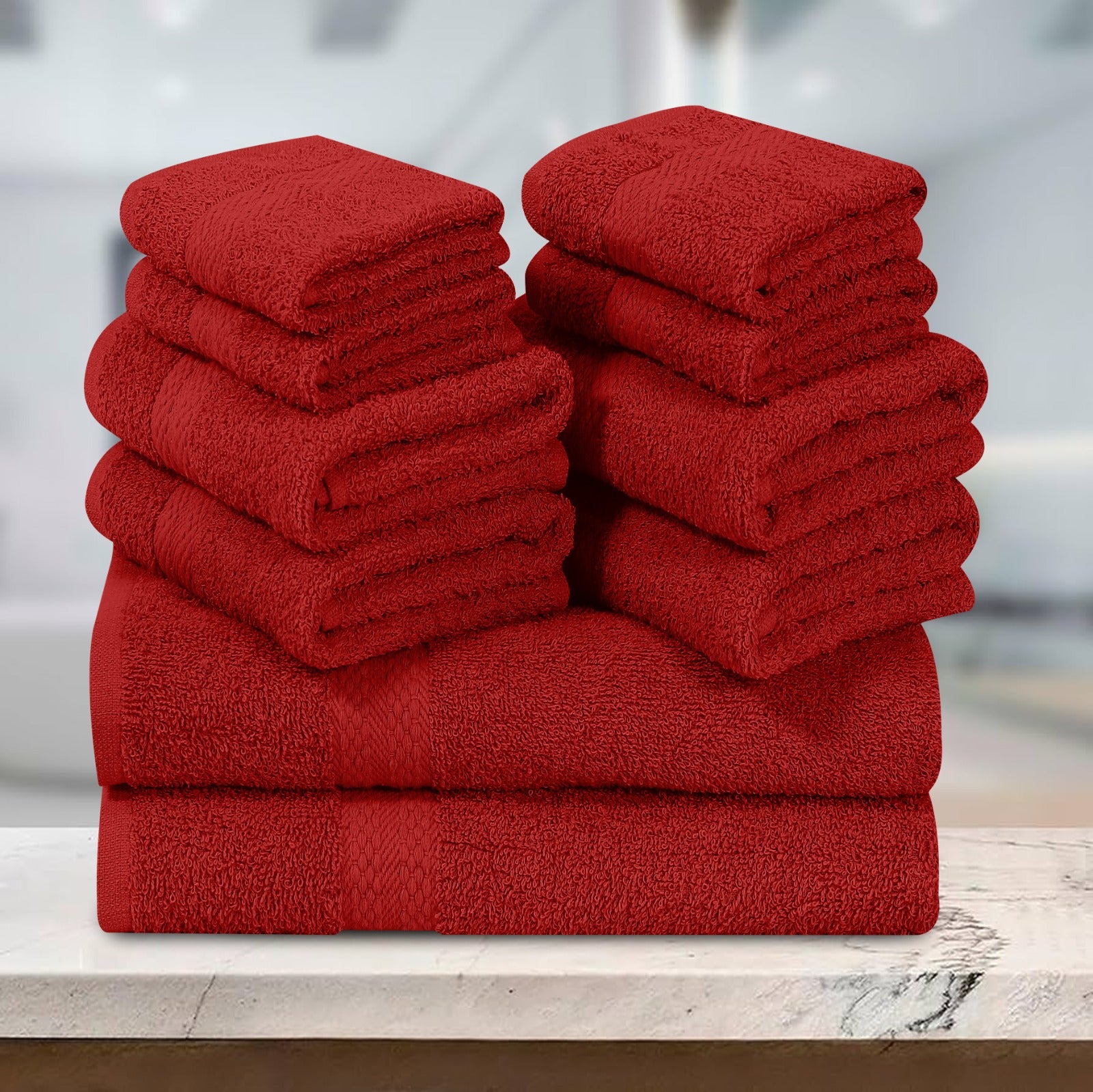 Elovery 10 Pieces Red Towel Set – Soft & Absorbent Luxury Bathroom Collection