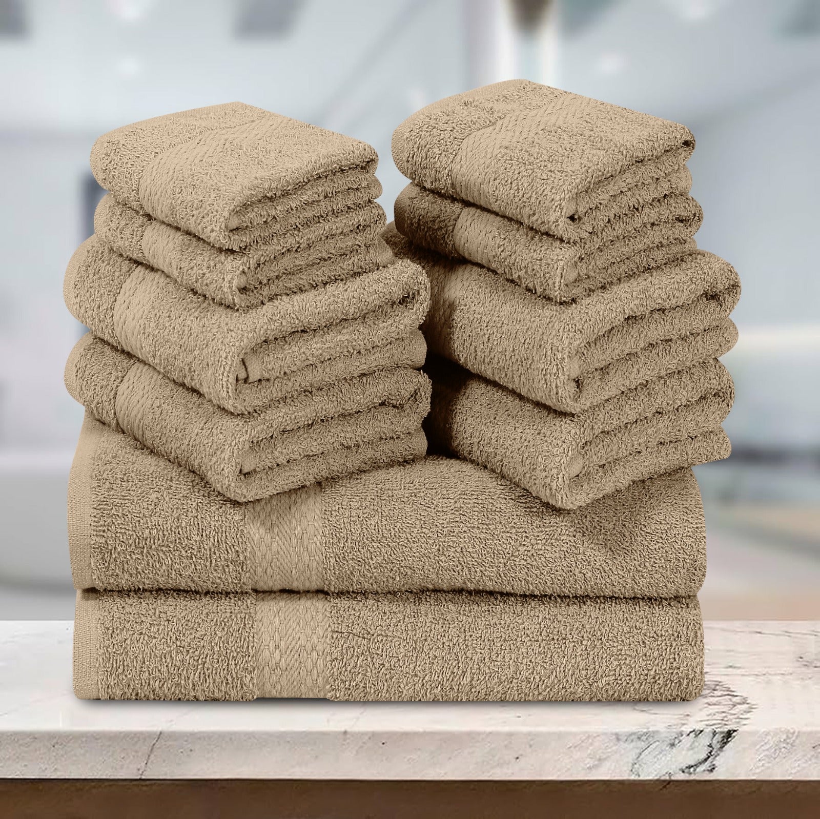 Elovery 10 Pieces Beige Towel Set – Soft & Absorbent Luxury Bathroom Collection