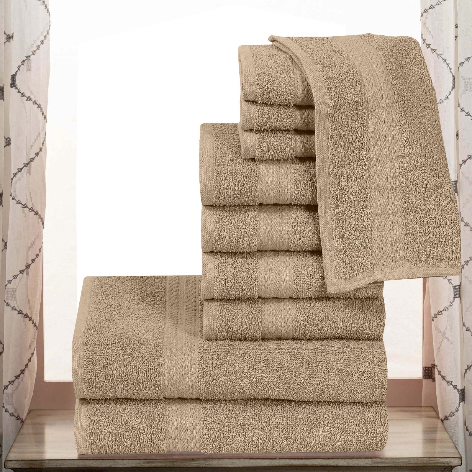 Elovery 10 Pieces Beige Towel Set – Soft & Absorbent Luxury Bathroom Collection
