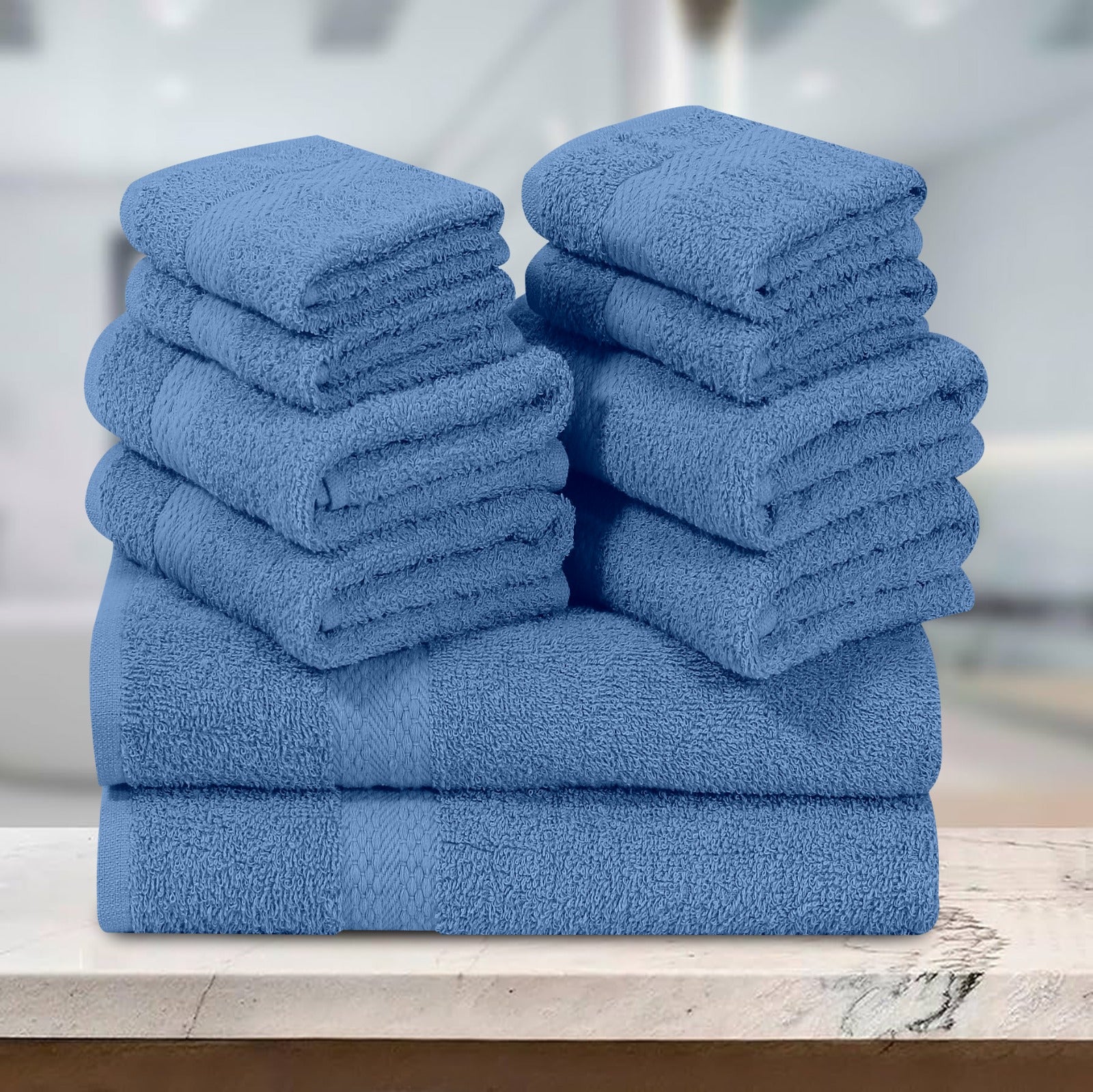 Elovery 10 Pieces Sky Blue Towel Set – Soft & Absorbent Luxury Bathroom Collection