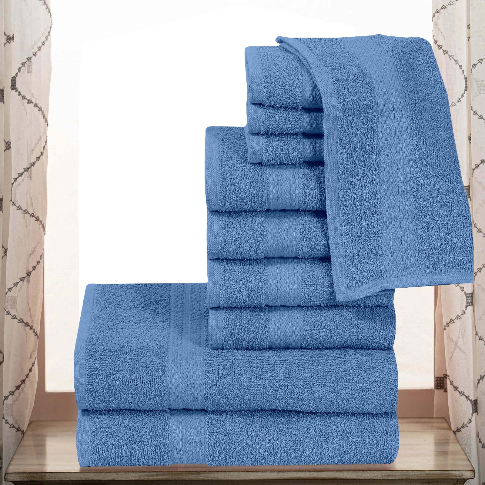 Elovery 10 Pieces Sky Blue Towel Set – Soft & Absorbent Luxury Bathroom Collection