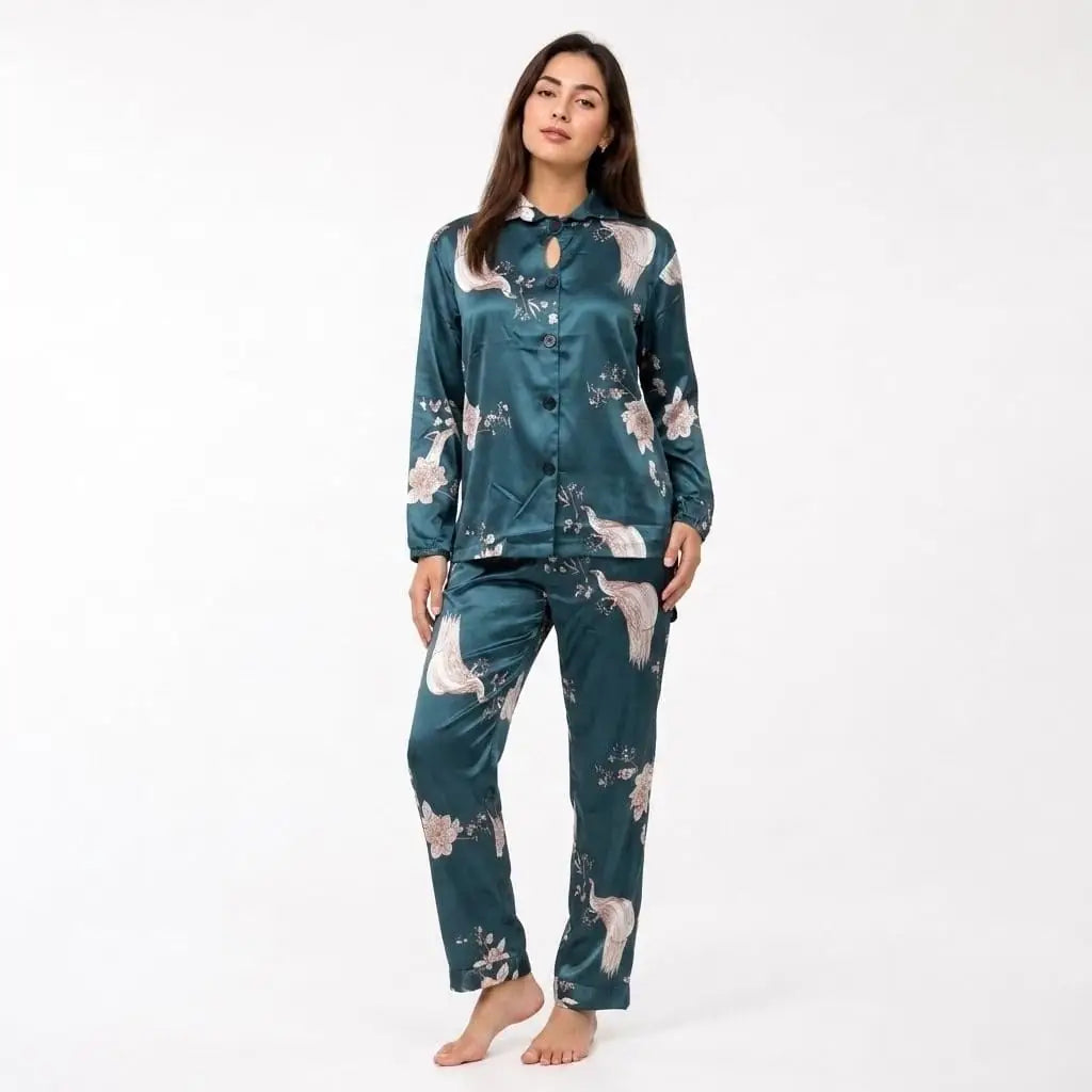 Women's Silk Pajama Set – Comfortable Nightwear | Free Size