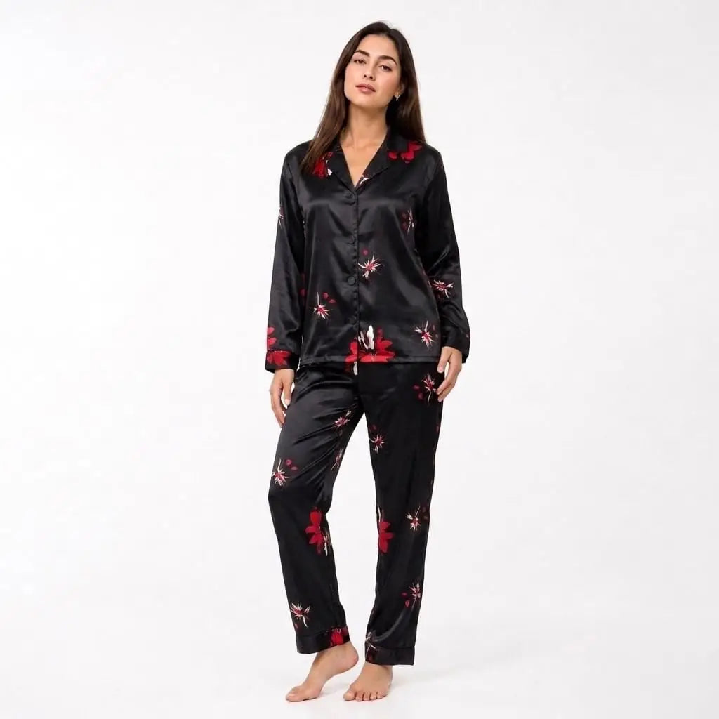 Women's Silk Pajama Set – Comfortable Nightwear | Free Size