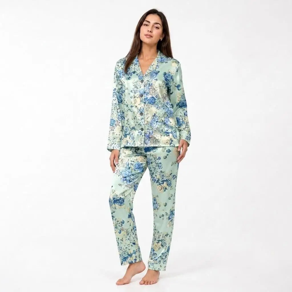 Women's Silk Pajama Set – Comfortable Nightwear | Free Size