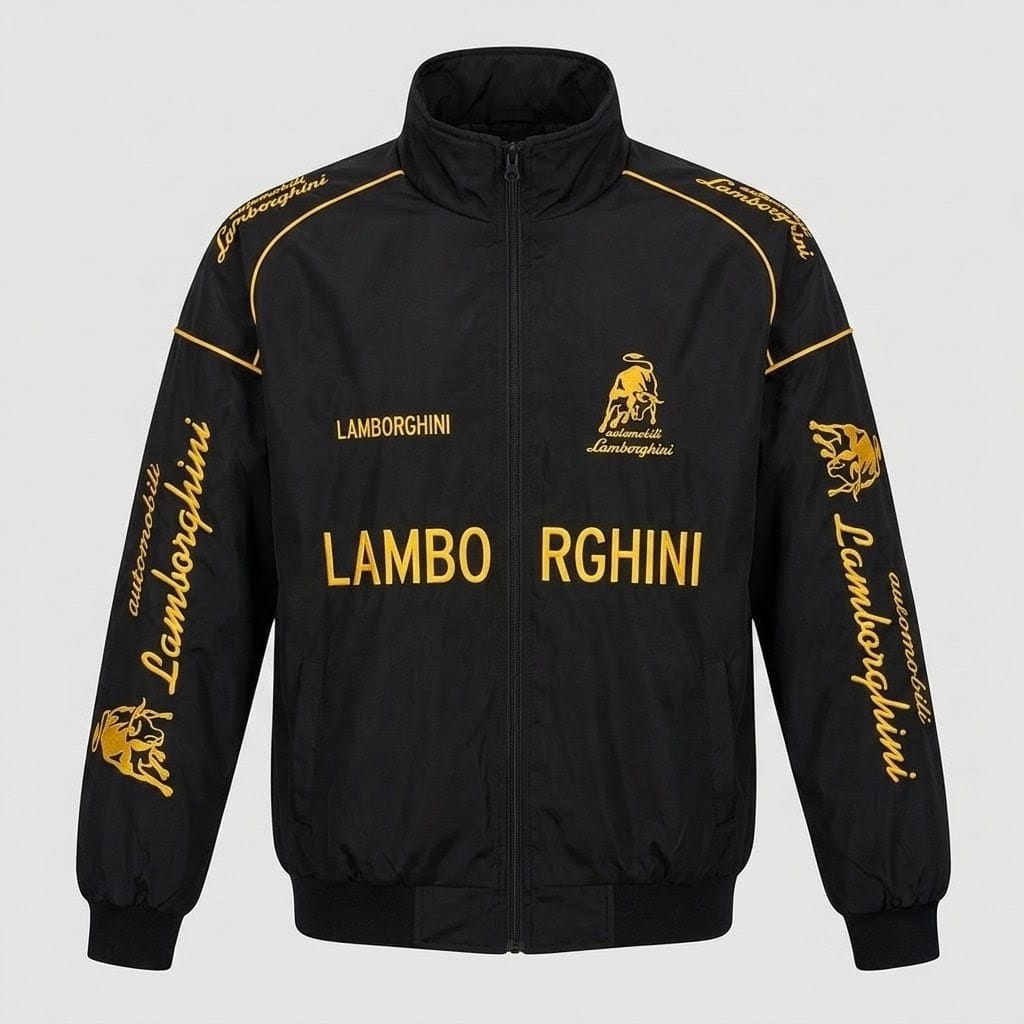 Lamborghini Motorsport Racing Jacket | Gold Embroidered Script Design | Full Zip Bomber