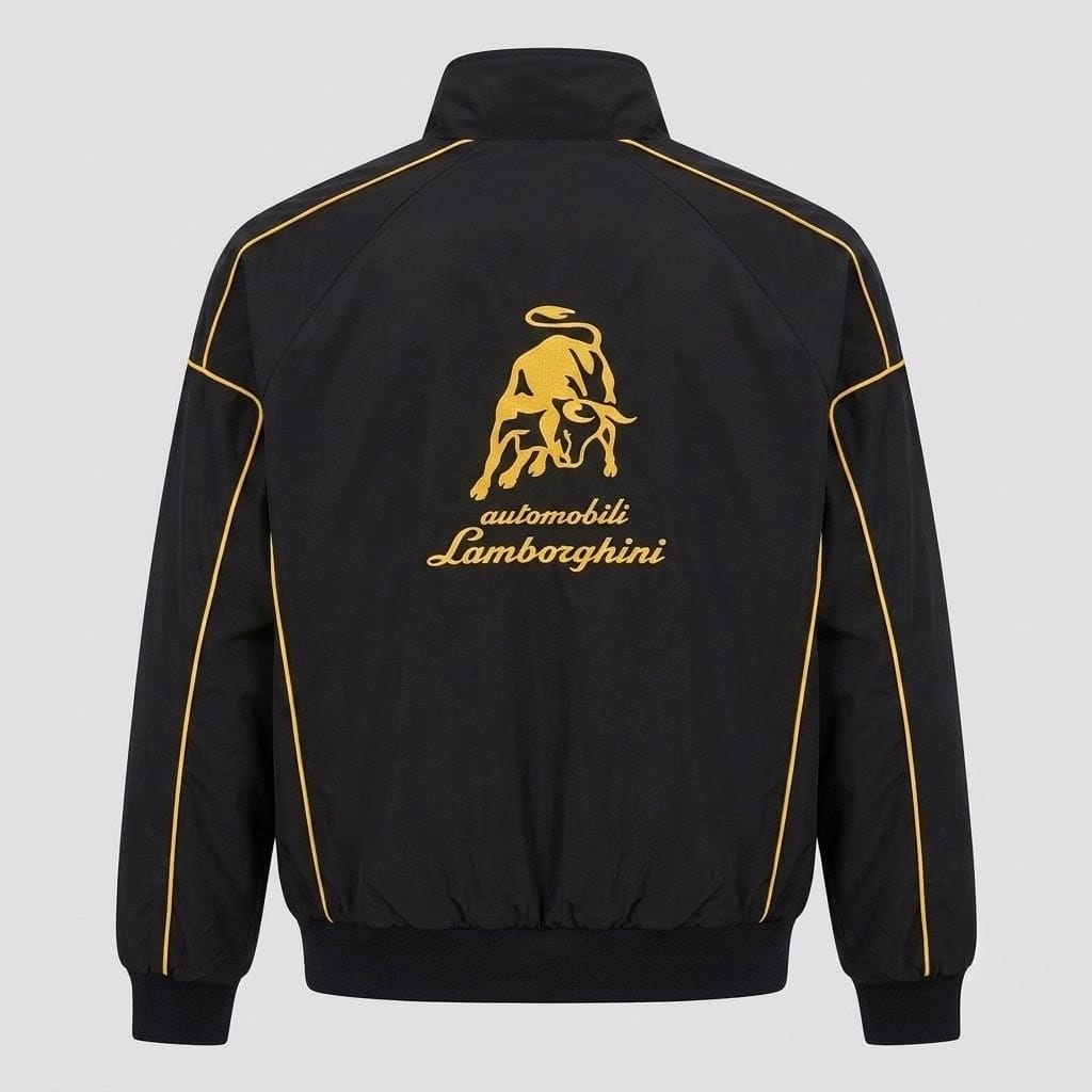 Lamborghini Motorsport Racing Jacket | Gold Embroidered Script Design | Full Zip Bomber
