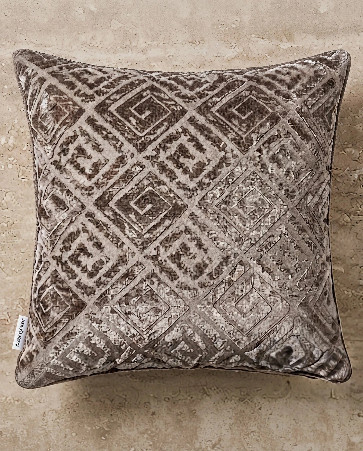 Ivory Diamond-Cut Velvet Stuffed Cushion — Textured Luxe