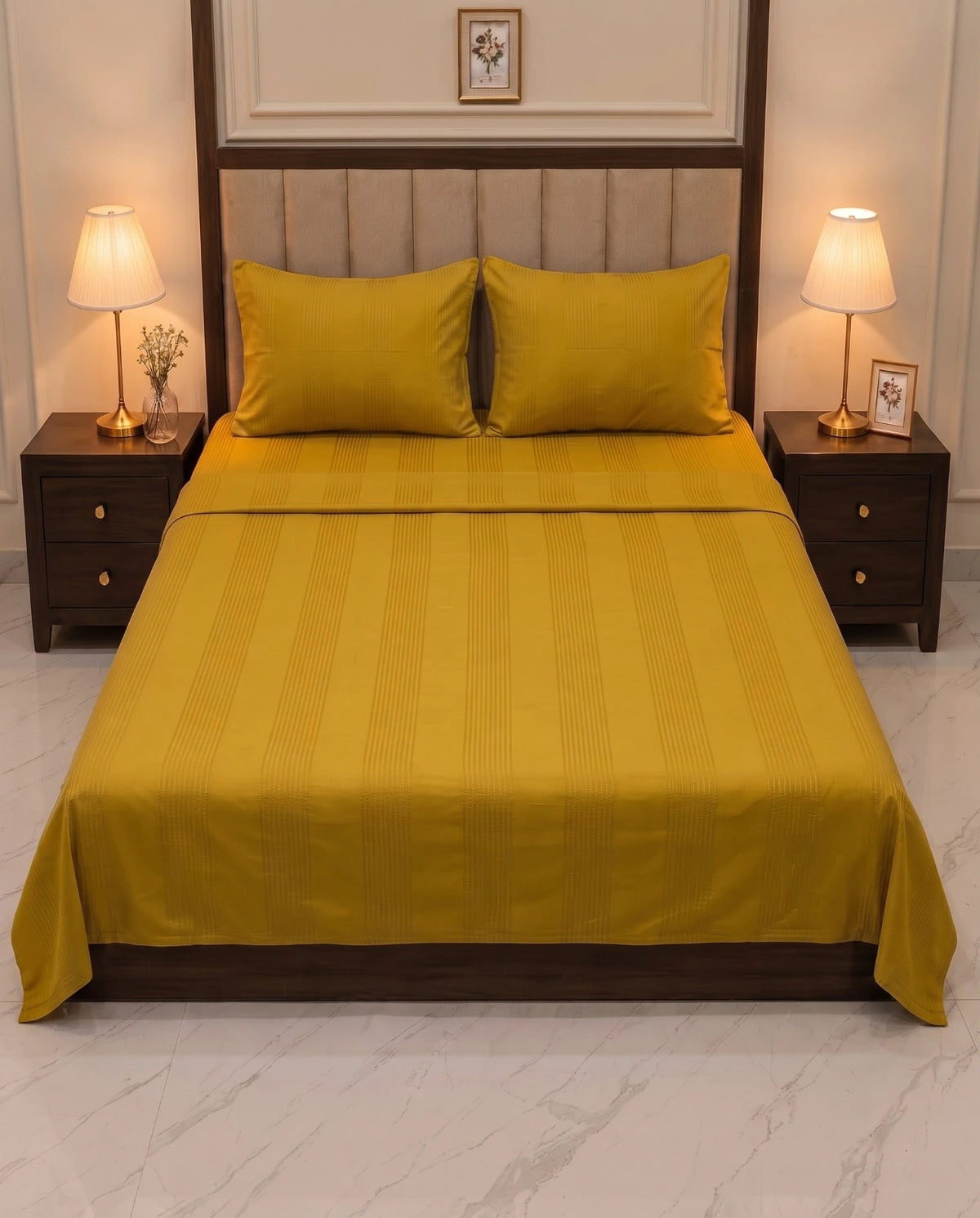 King Size Bedsheet | 3 Pcs Set | Self-Textured Design