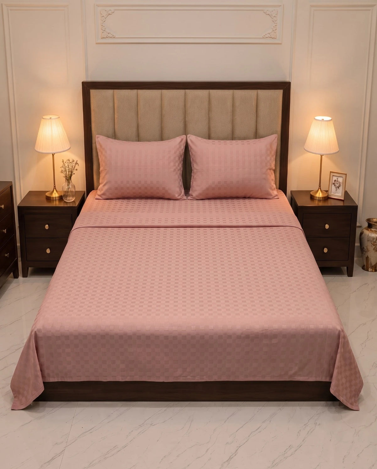 King Size Bedsheet | 3 Pcs Set | Self-Textured Design