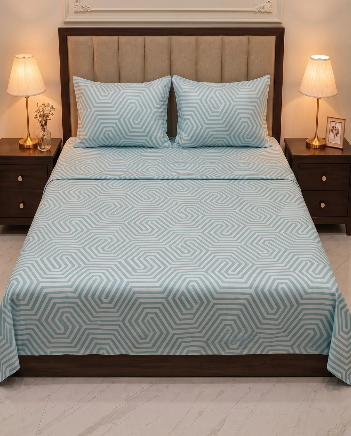 King Size Bedsheet | 3 Pcs Set | Self-Textured Design