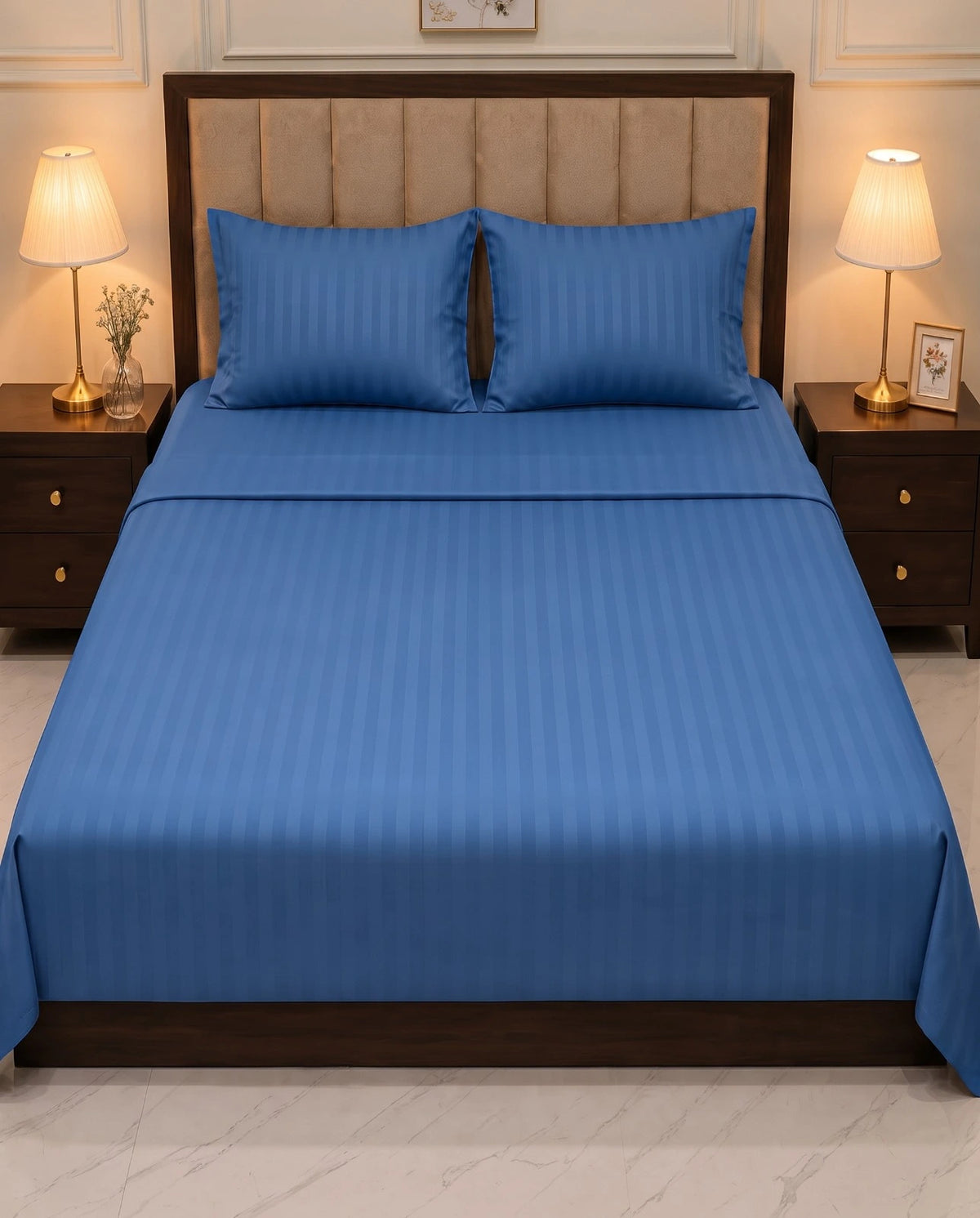 King Size Bedsheet | 3 Pcs Set | Self-Textured Design
