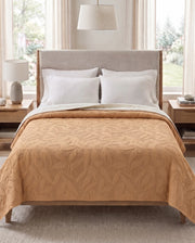 Reversible Dyed Bedspread | Tropical Leaf Texture | Camel | Cream