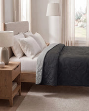 Reversible Dyed Bedspread | Tropical Leaf Texture | Black | Grey