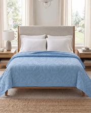 Reversible Dyed Bedspread | Tropical Leaf Texture | Sky Blue