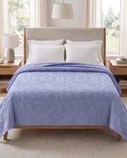 Reversible Dyed Bedspread | Tropical Leaf Texture | Periwinkle