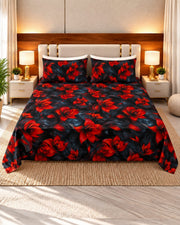 Red Floral 3D Design Bedsheet | 3 Piece