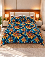 Blue & Orange 3D Design Bedsheet Set | 3 Piece