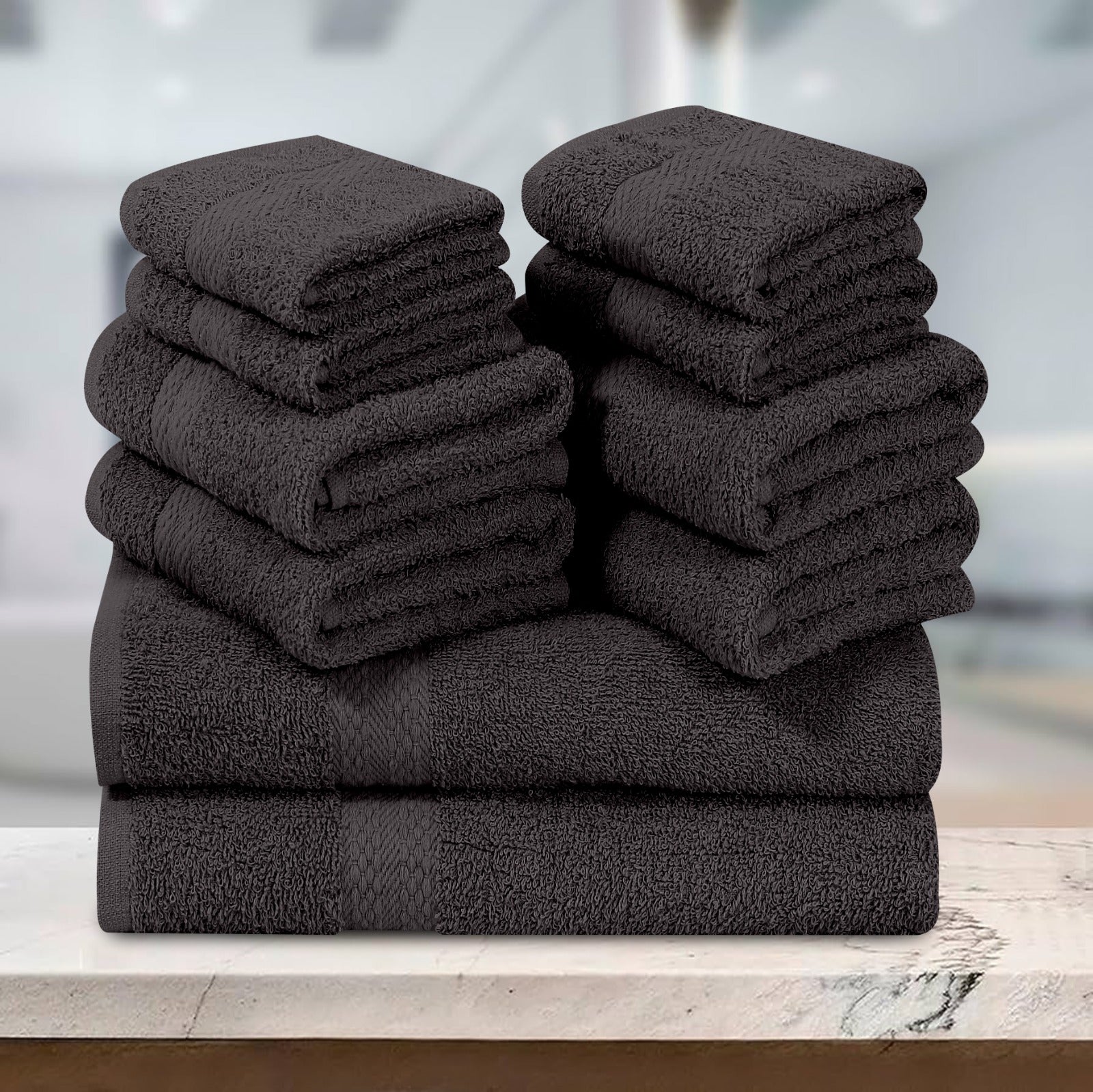 Elovery 10 Pieces Charcoal Towel Set – Modern Soft Luxury Bathroom Collection