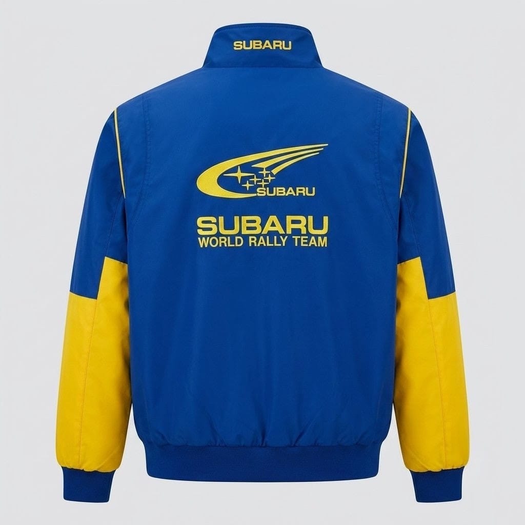Subaru World Rally Team Racing Jacket | Embroidered Rally Design | Full Zip Bomber